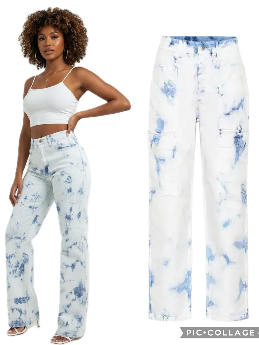 Simple Society Super High Rise Baggy Cargo Jeans In Bleached Acid Wash Denim